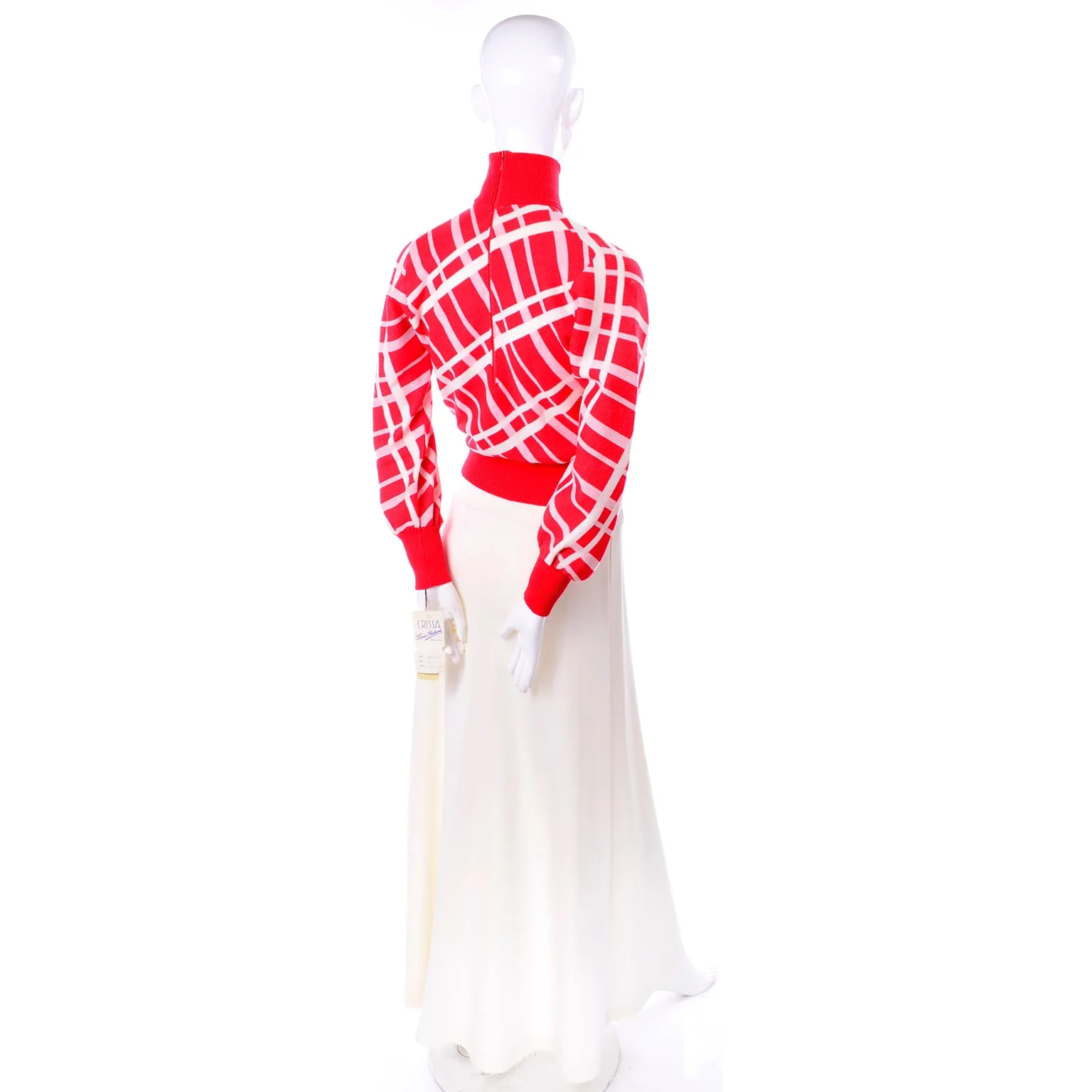 1970s Deadstock Crissa Red & White Knit Maxi Skirt & Sweater Top