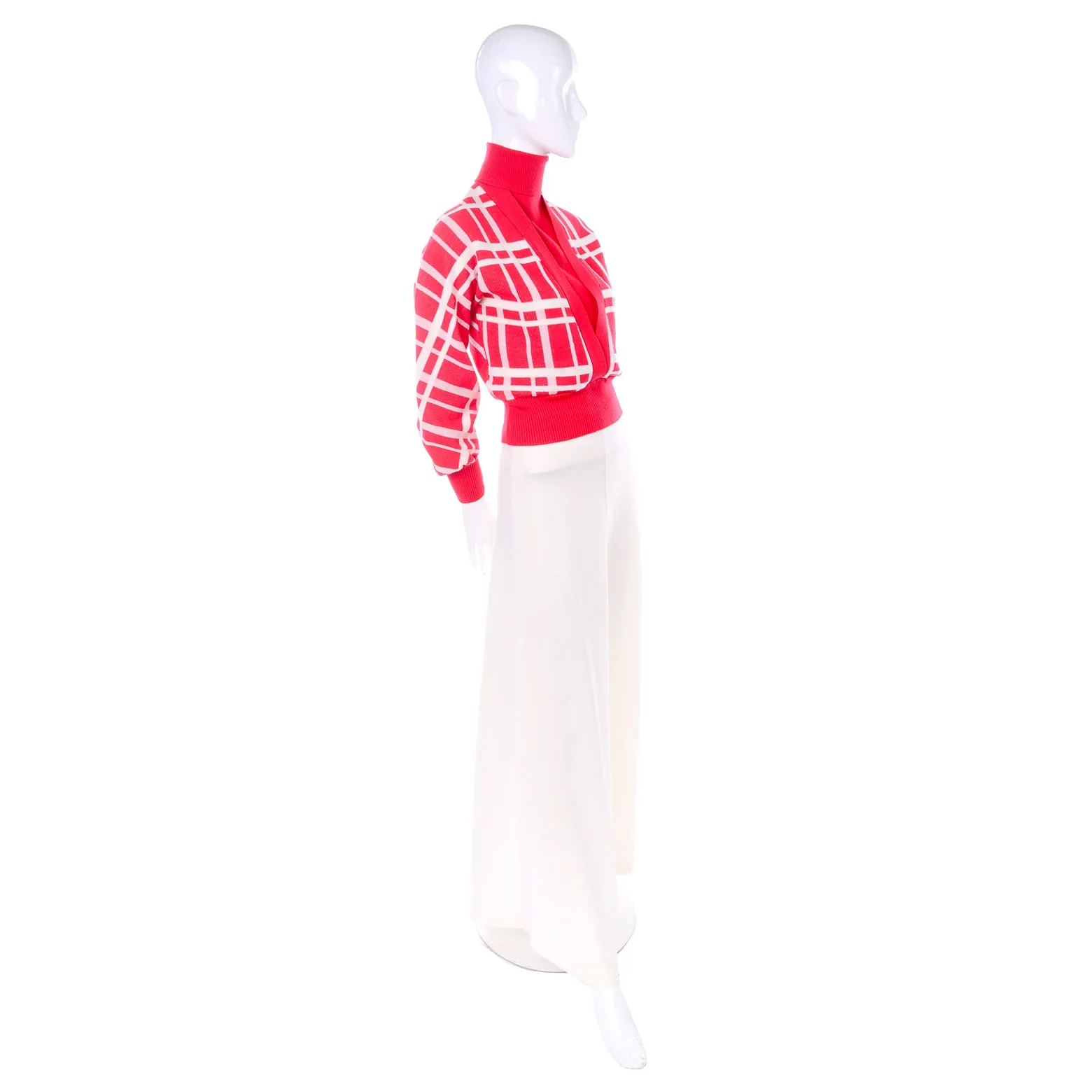 1970s Deadstock Crissa Red & White Knit Maxi Skirt & Sweater Top