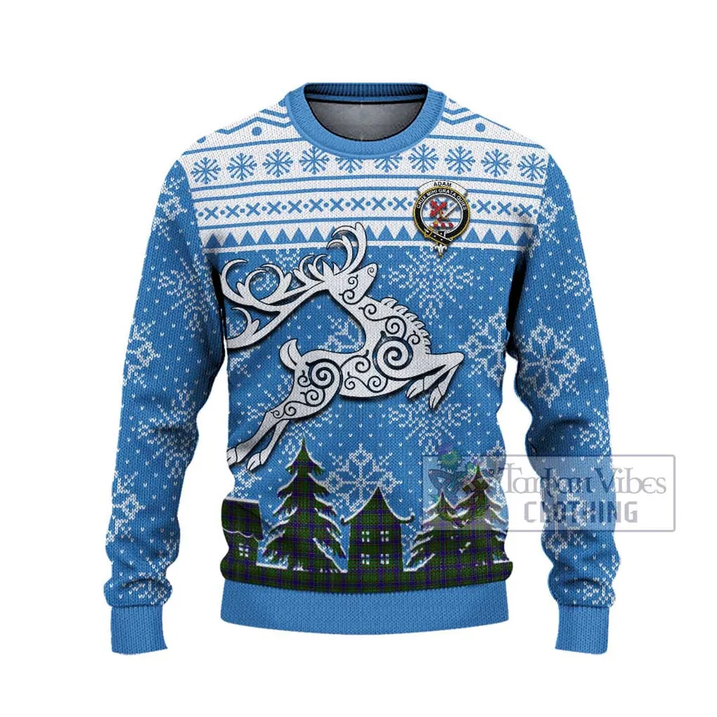 Adam Clan Christmas Ugly Sweater with Tartan and Celtic Reindeer Style