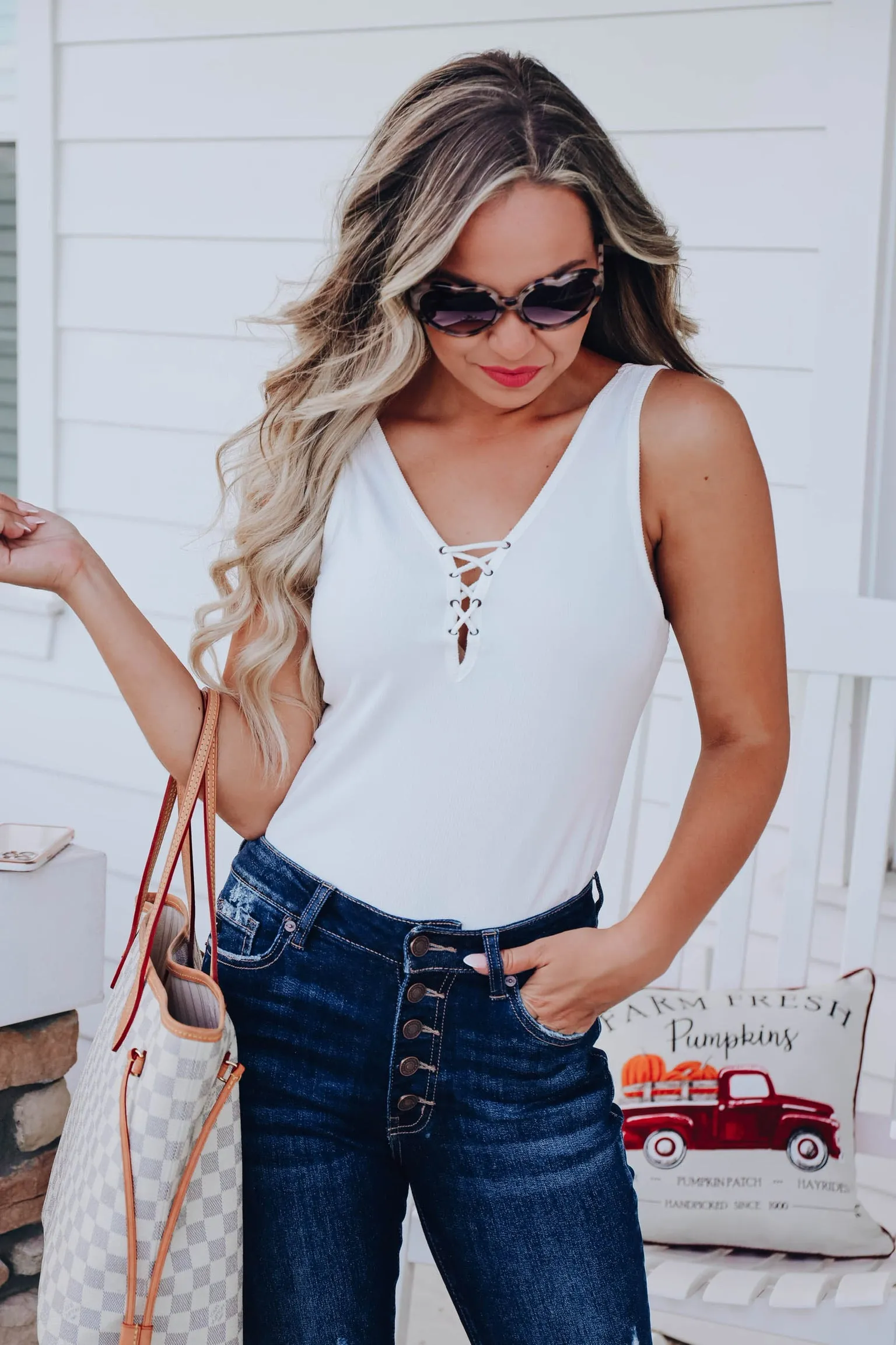 Aderyn Lace Up Tank - White