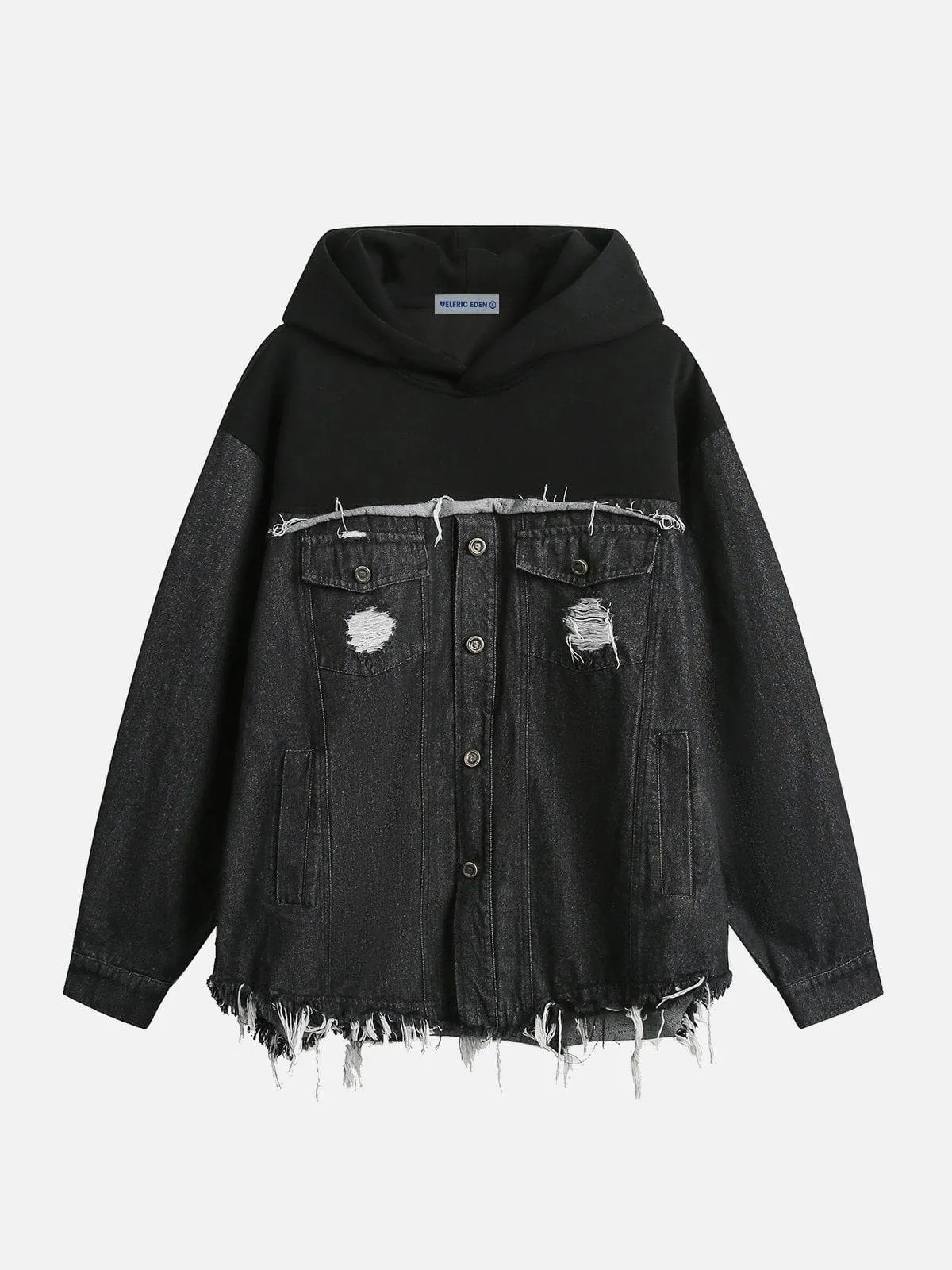 Aelfric Eden Fringe Denim Patchwork Hoodie