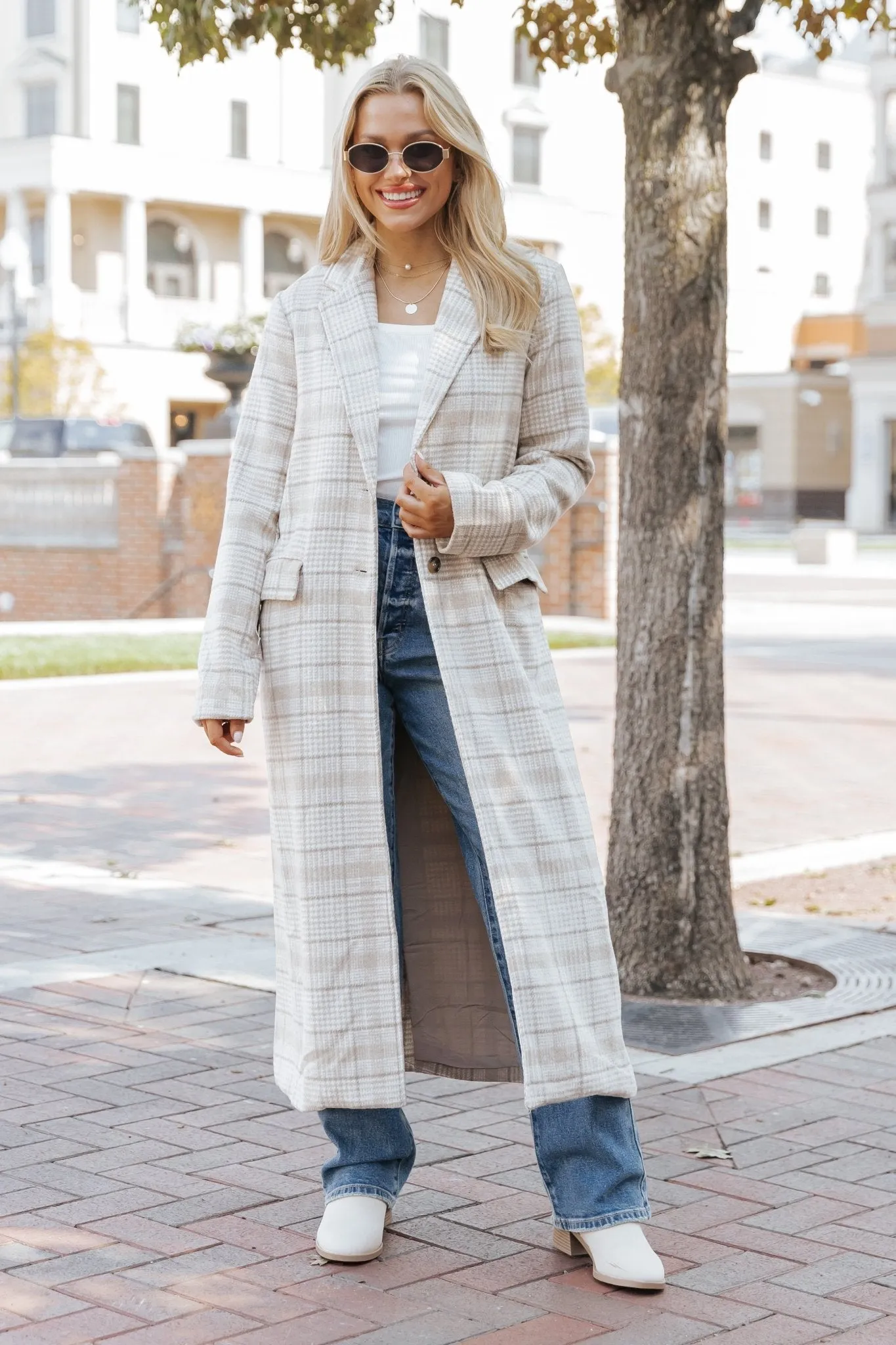 After Fall Tan Plaid Trench Coat - FINAL SALE