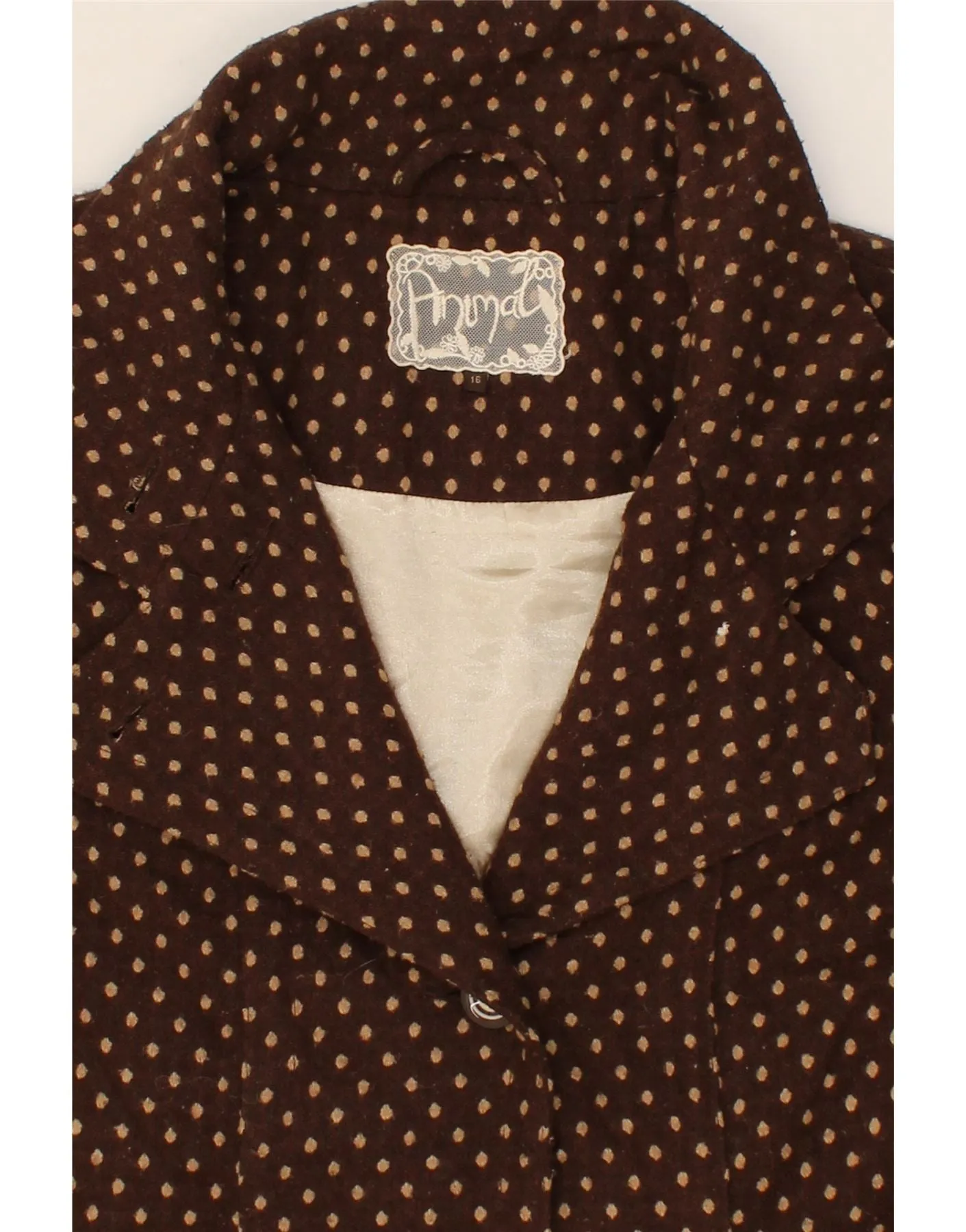 ANIMAL Womens Overcoat UK 16 Large Brown Polka Dot Polyester