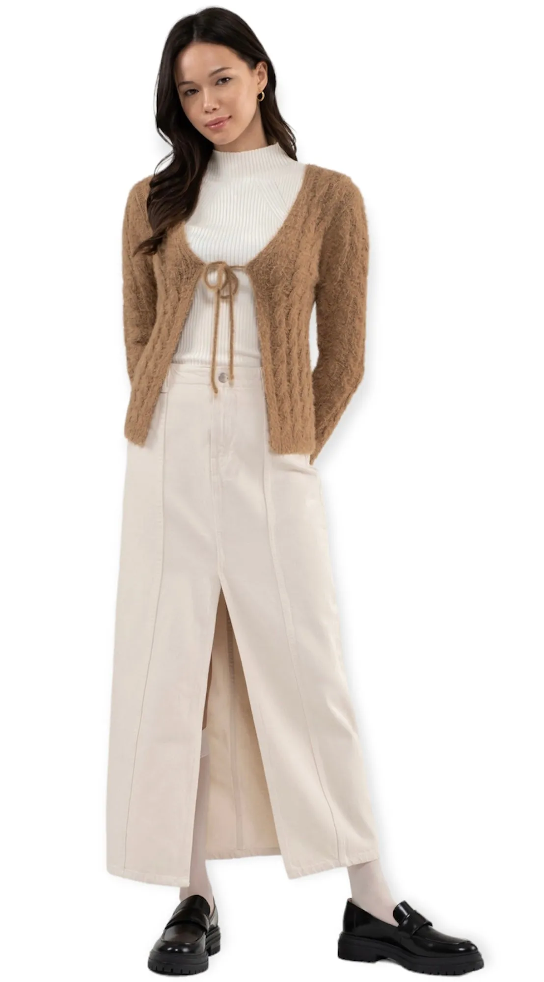 Audrey Tie Front Cozy Cardigan-Brown