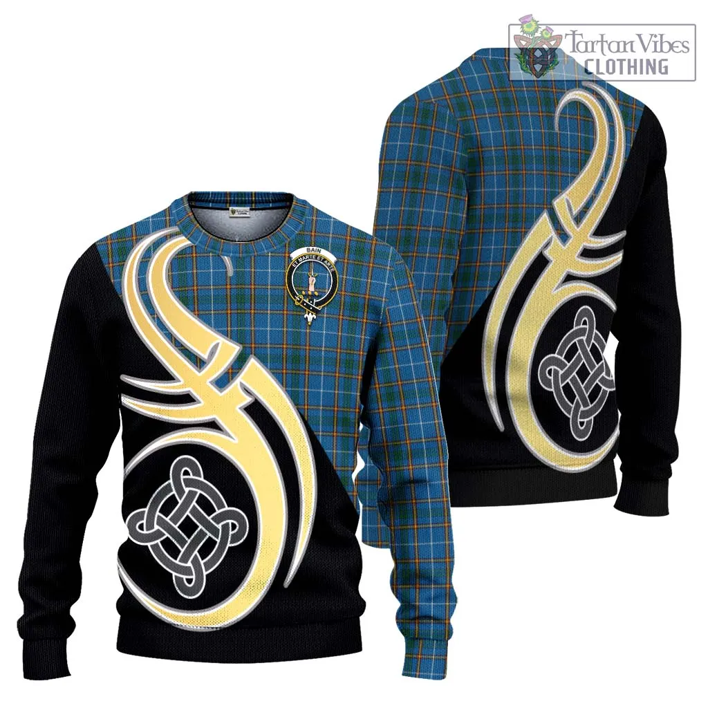 Bain Tartan Ugly Sweater with Family Crest and Celtic Symbol Style