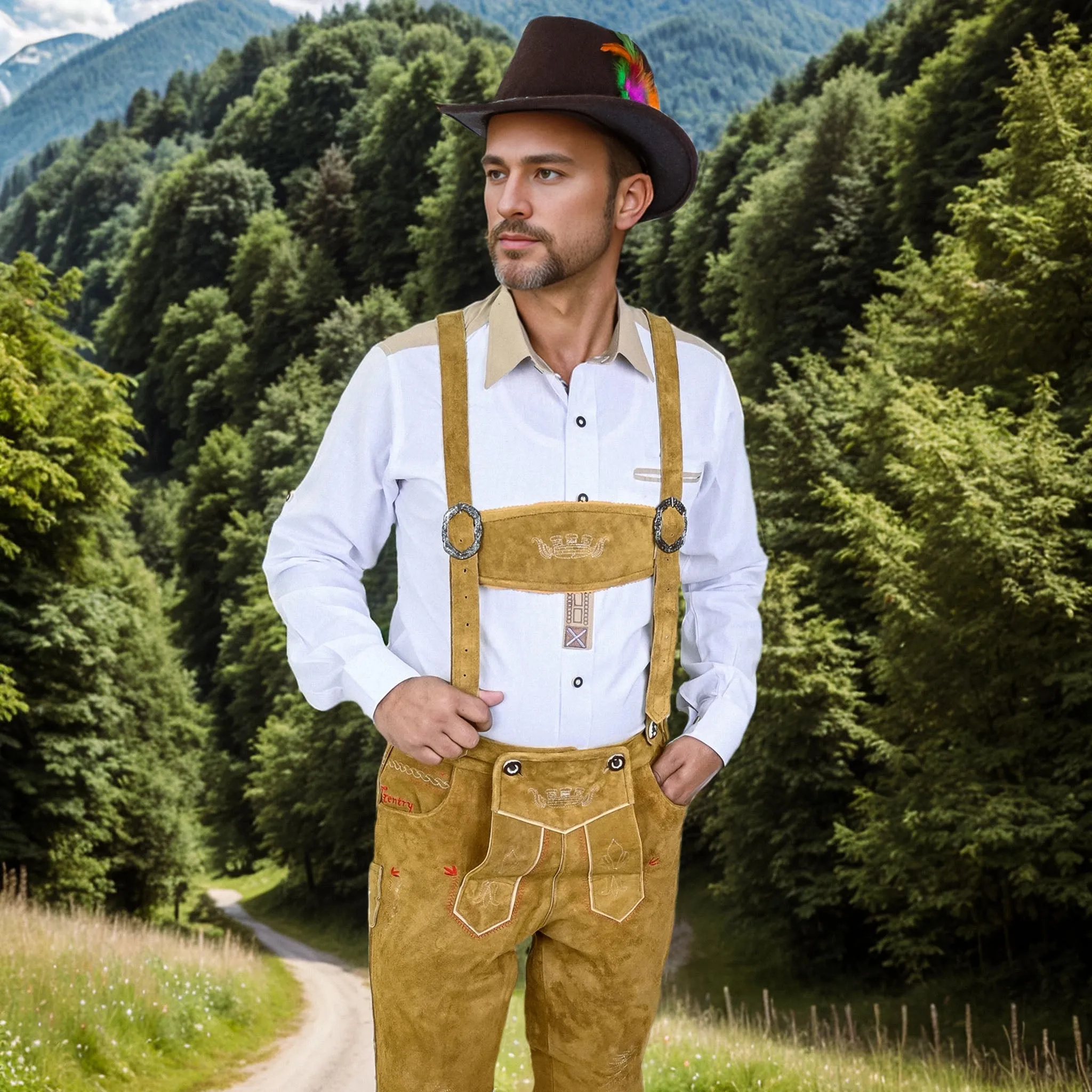 Bavarian Men's Shirt White with Embroidery