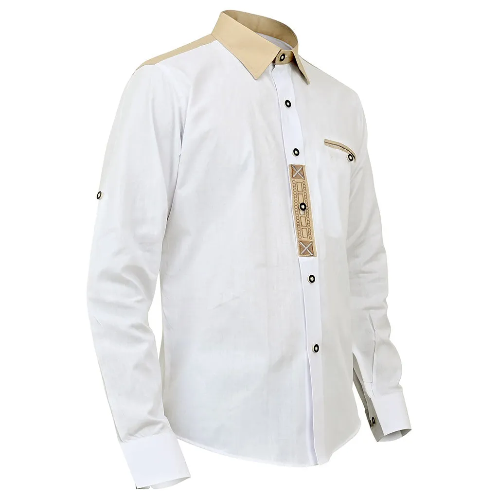 Bavarian Men's Shirt White with Embroidery