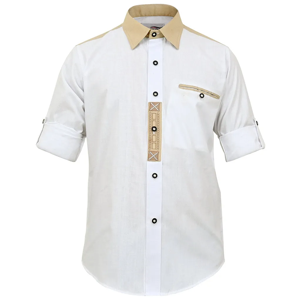 Bavarian Men's Shirt White with Embroidery