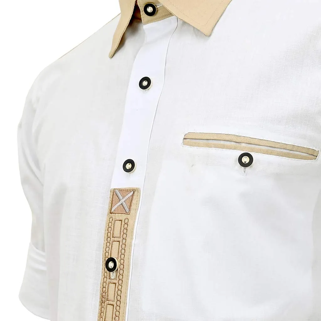 Bavarian Men's Shirt White with Embroidery