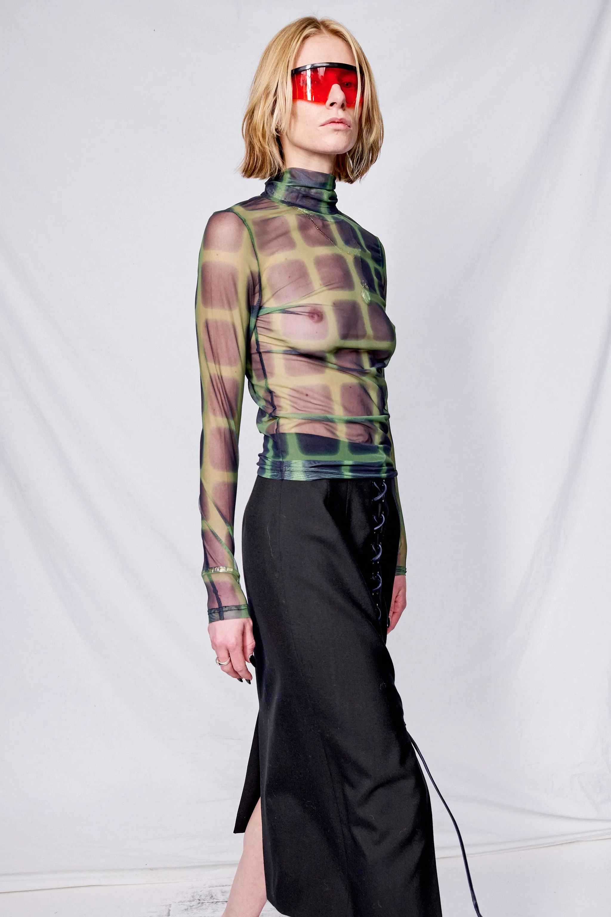 Black & Green Sulley Plaid Turtleneck Top