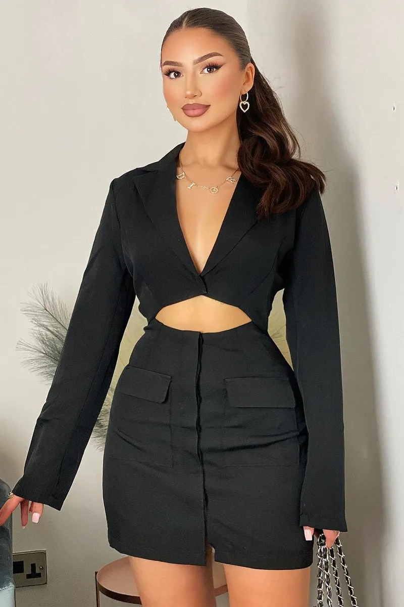 Black Cut Out Blazer Dress - Braydee