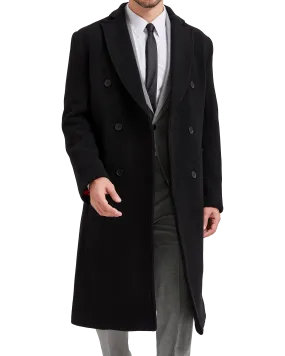 Black Double Breasted Wool Cashmere Long Overcoat Red Lining