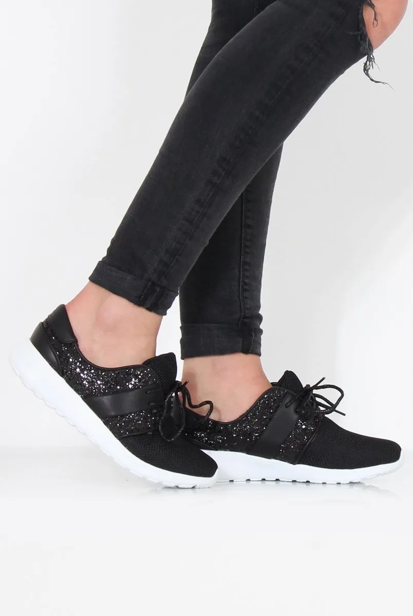 Black Glitter Trainer - Rio