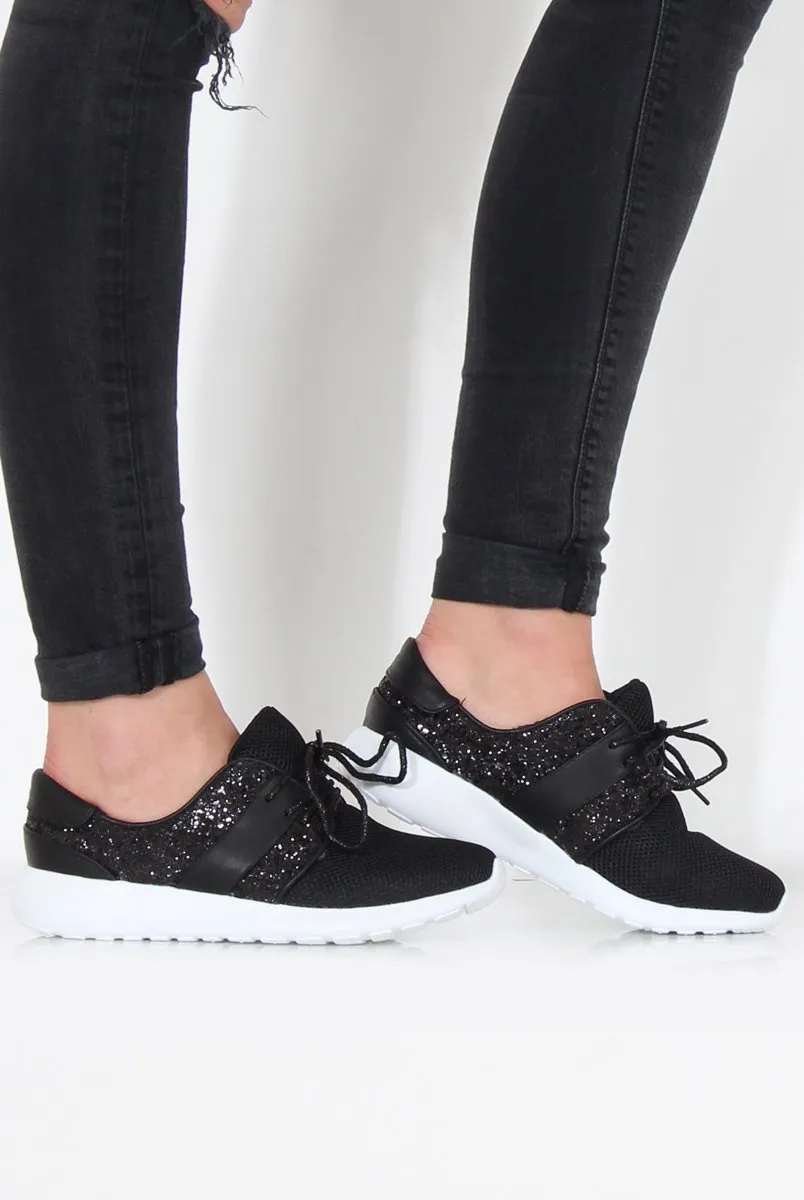 Black Glitter Trainer - Rio