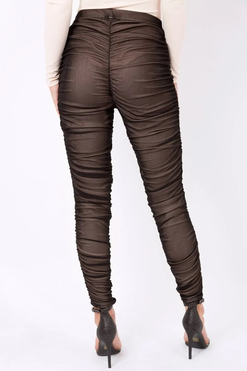 Black Mesh Ruched Leggings - Jaylene