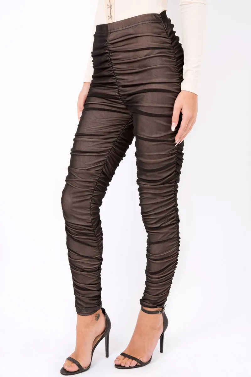 Black Mesh Ruched Leggings - Jaylene