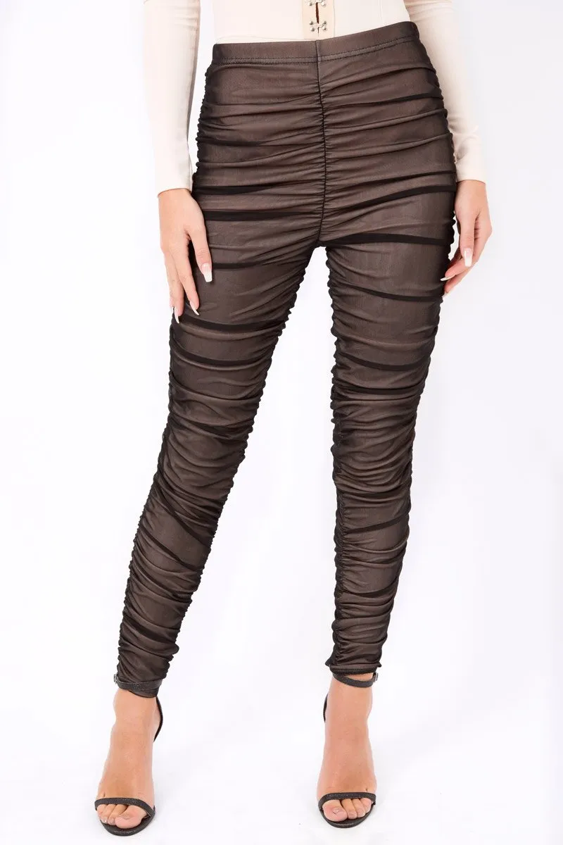 Black Mesh Ruched Leggings - Jaylene