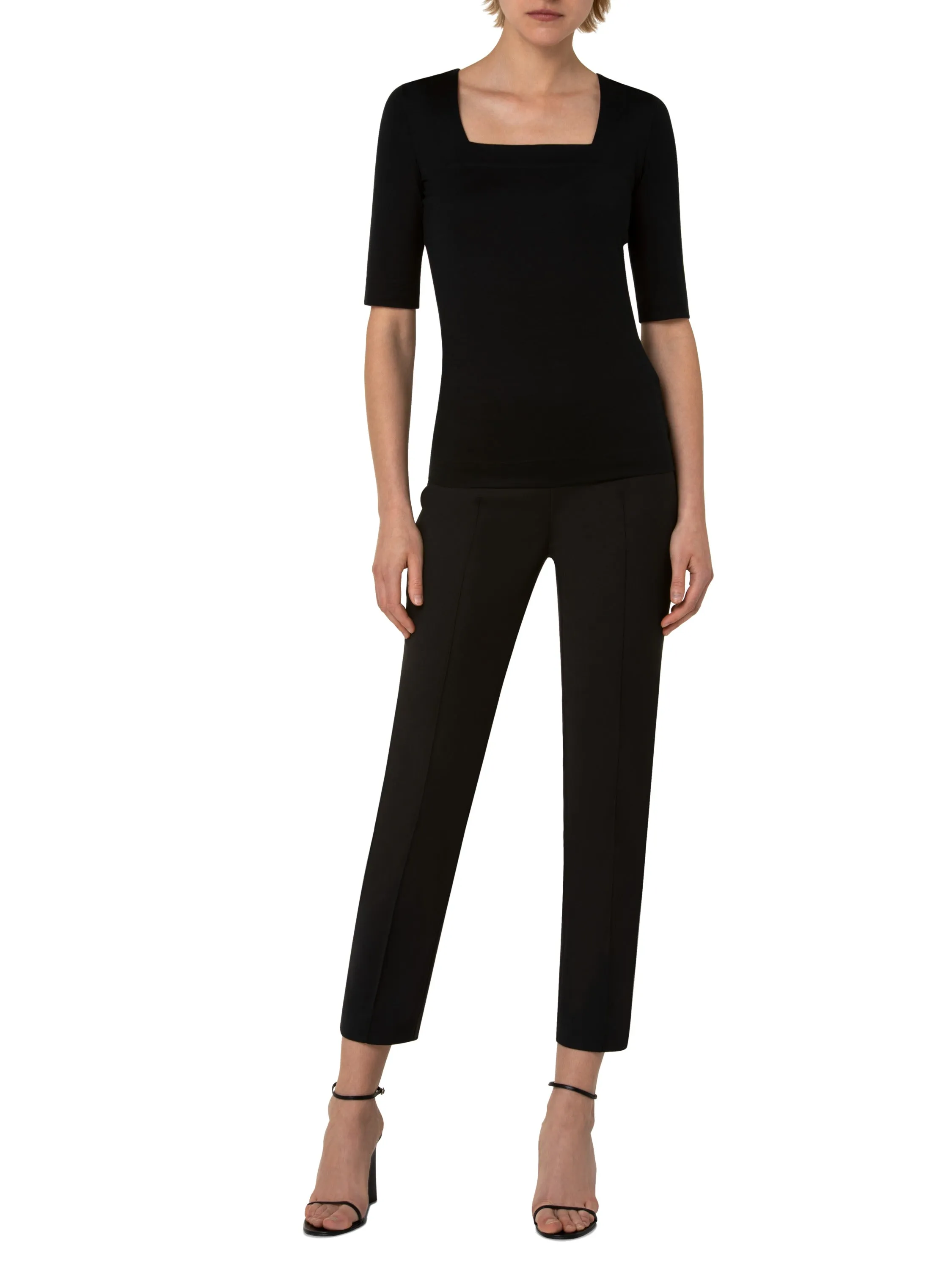 Black Modal Stretch Square Neck Top