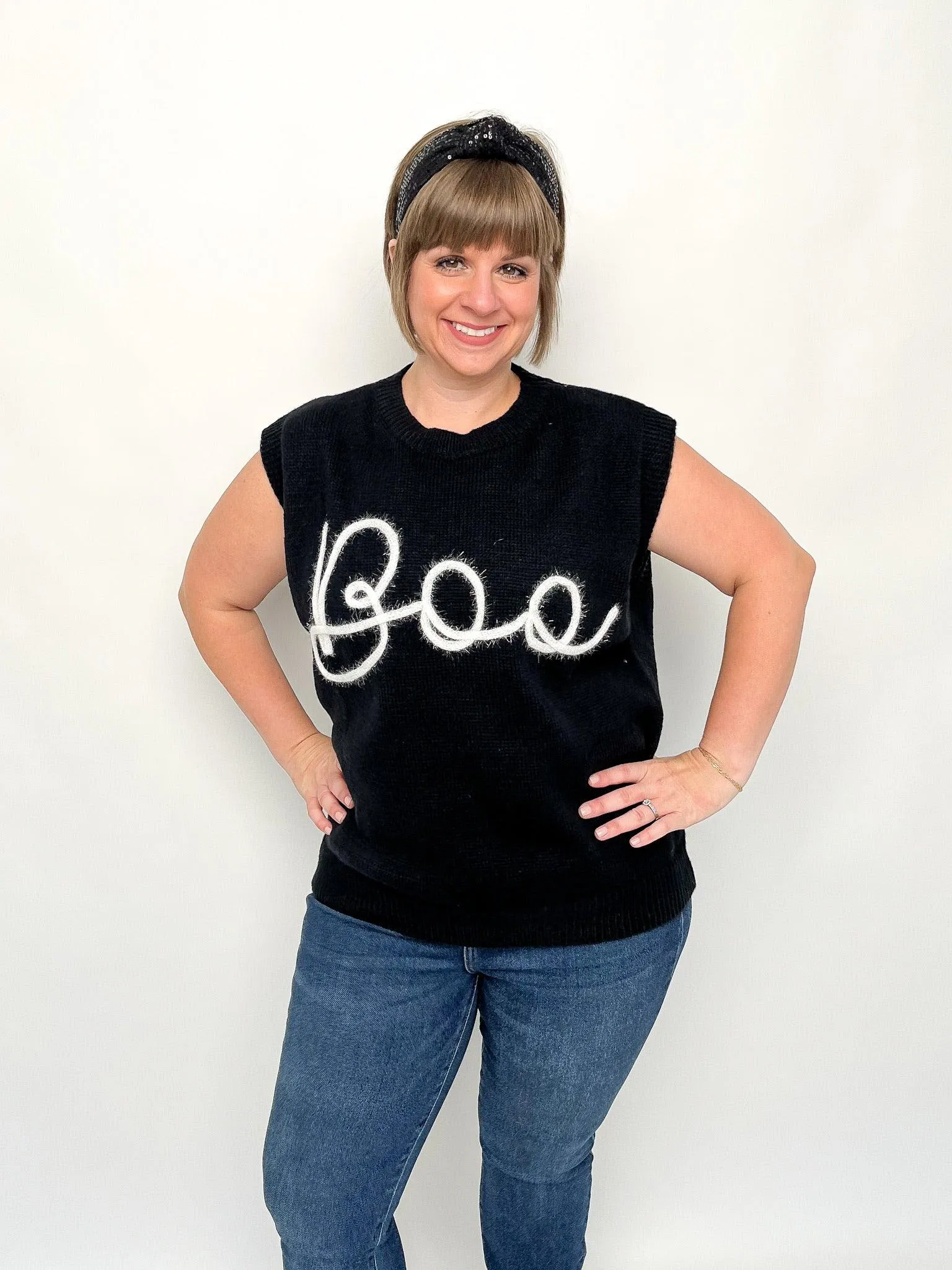 Black Sleeveless BOO Sweater