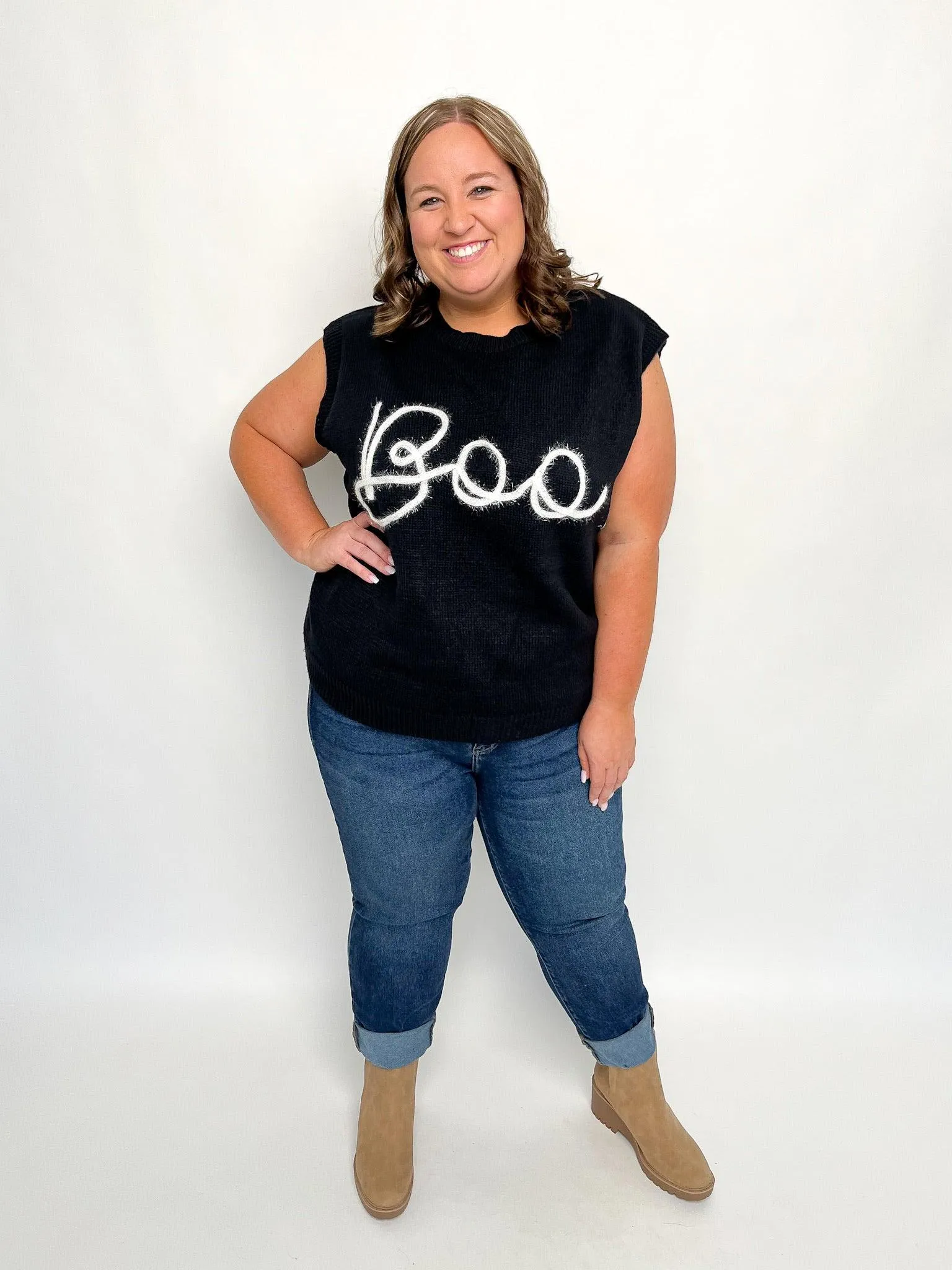 Black Sleeveless BOO Sweater