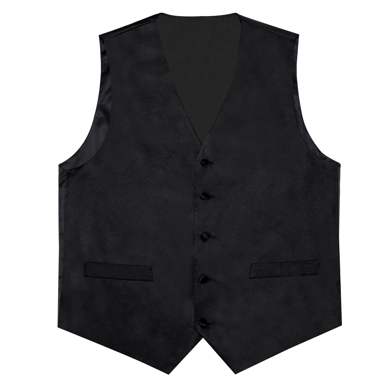 Black Solid Silk Men's Vest Single Vest