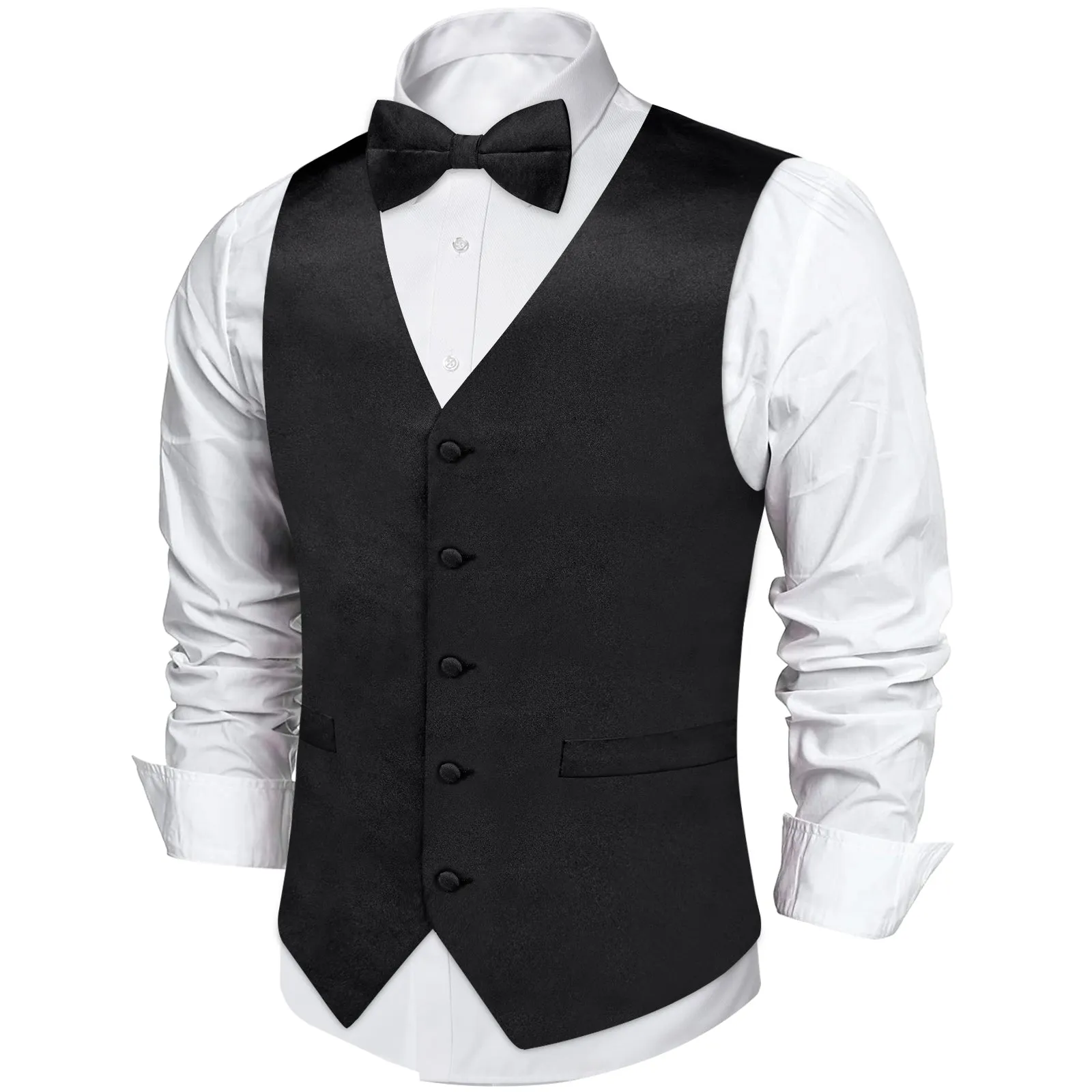 Black Solid Silk Men's Vest Single Vest