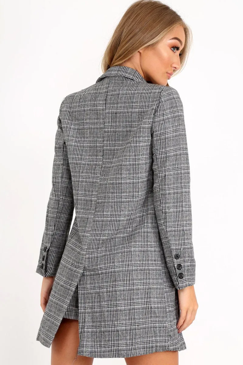 Black Tartan Double Button Coat - Royce