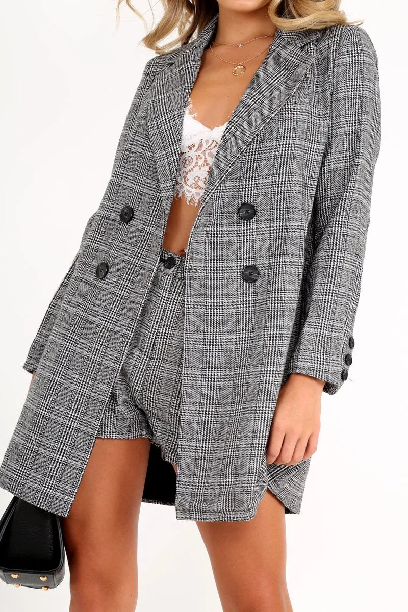 Black Tartan Double Button Coat - Royce