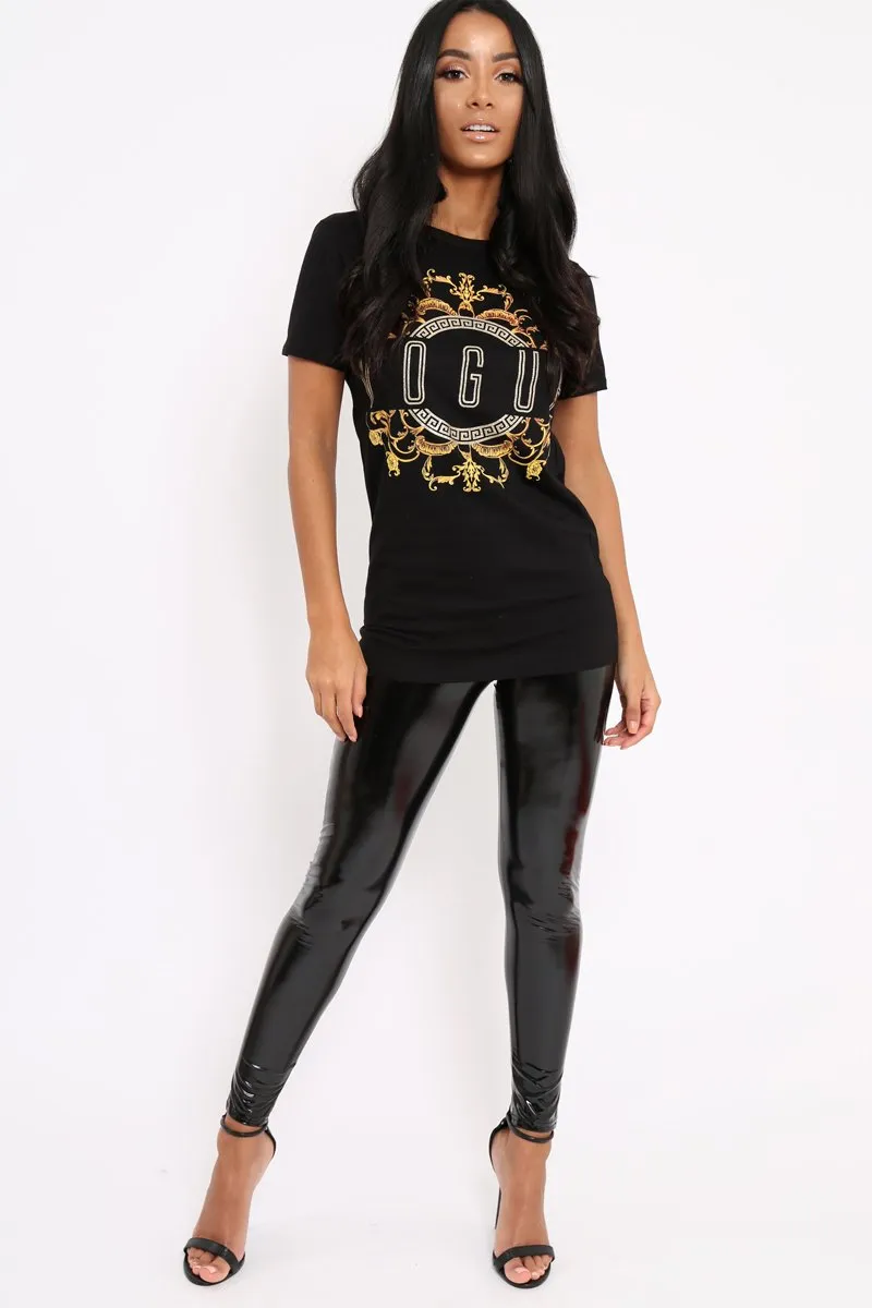 Black Vogue Slogan Print T-Shirt - Corey