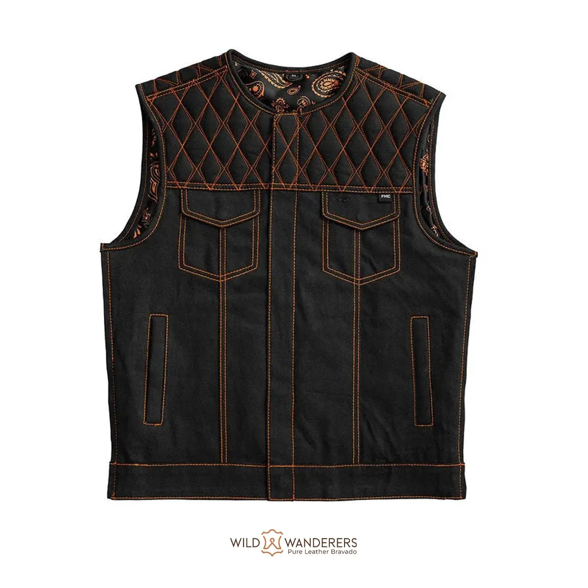 Bold & Customizable Orange Stitched Leather Vest