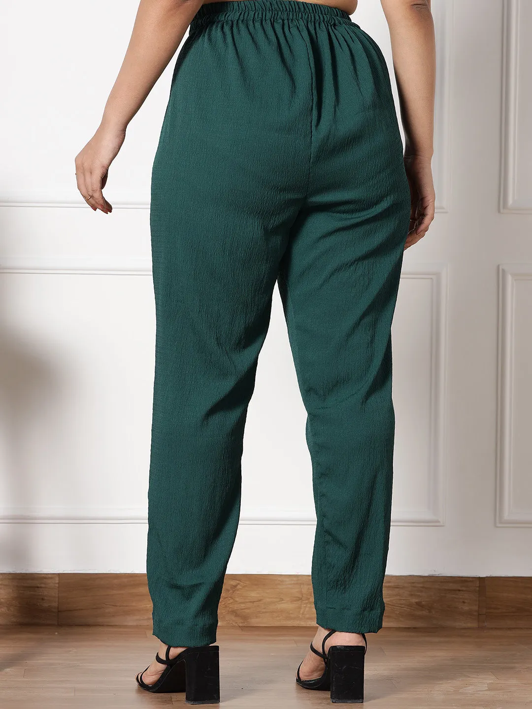 BottleGreen Textured WaistbandPants