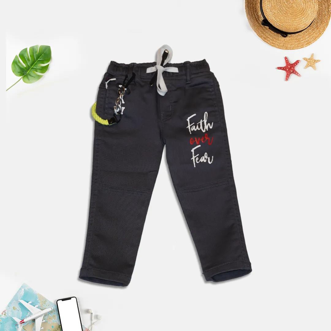 Boys Black Text Print Solid Jeans