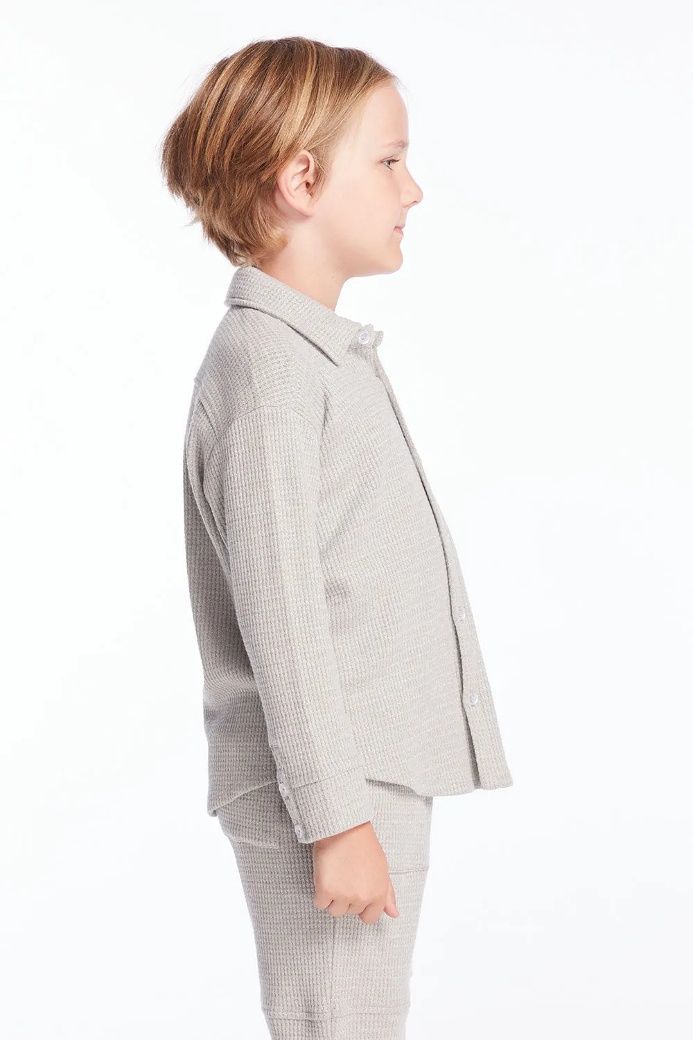 Boys Heather Grey Long Sleeve Button Down Collar Shirt