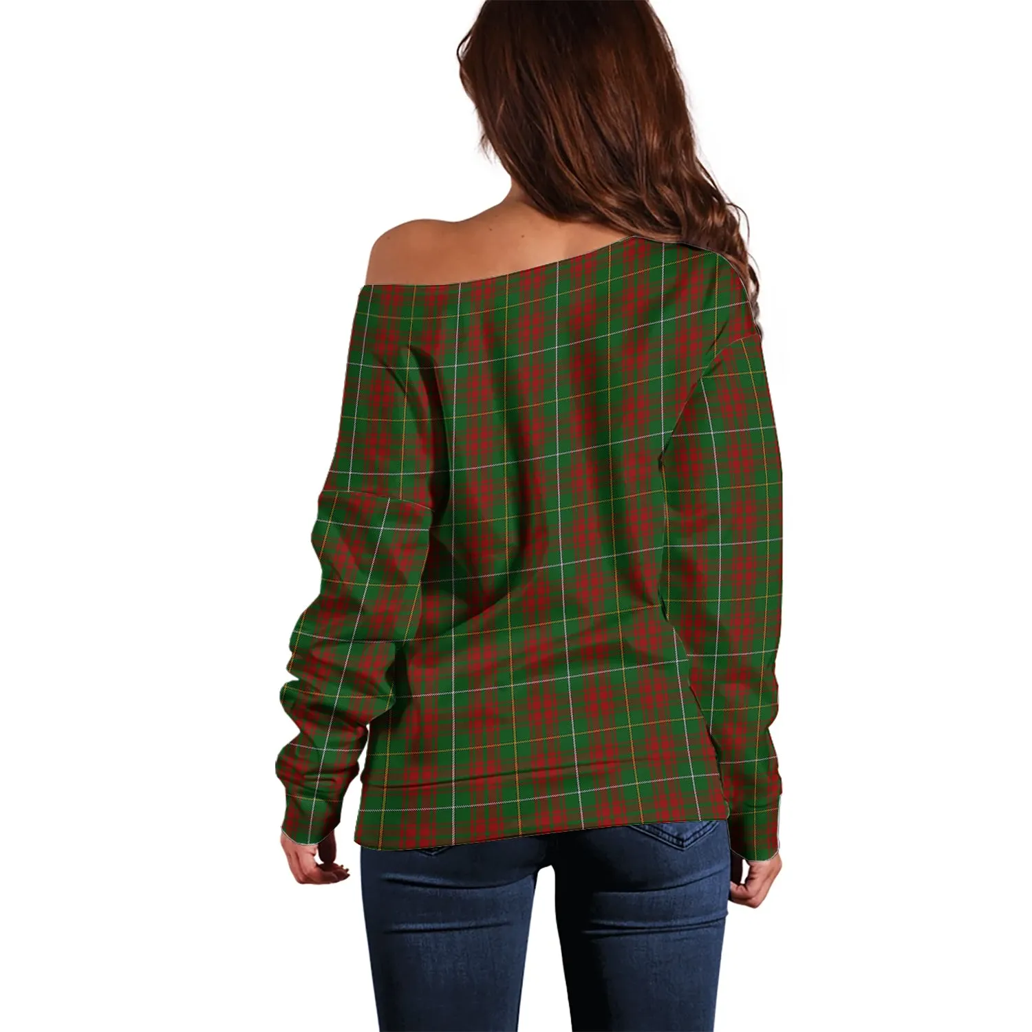 Bruce Hunting Tartan Off Shoulder Women Sweater with Family Crest