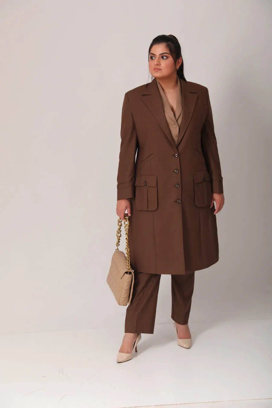 Business Formal Ladies Brown Three Piece Suit