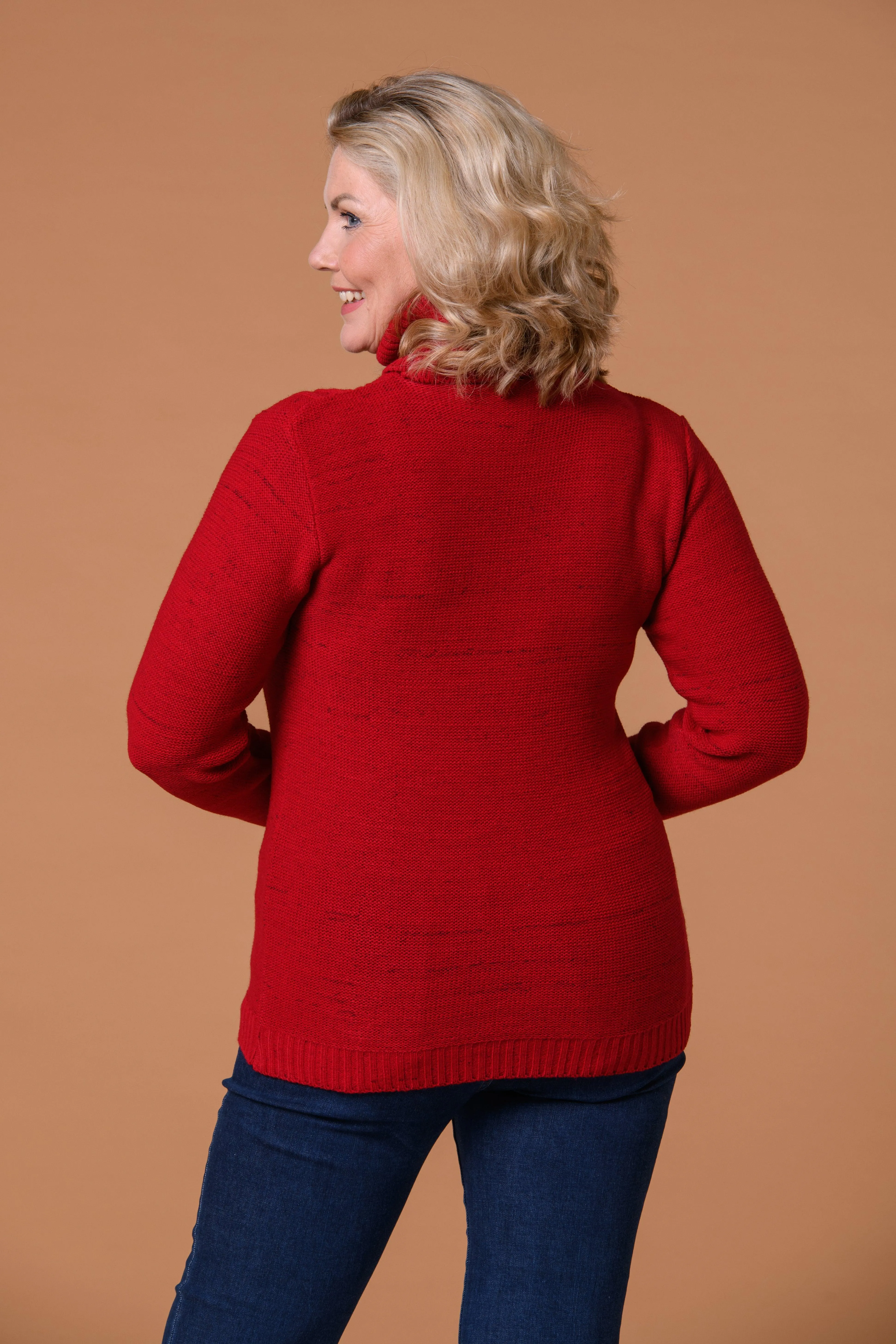 Cable Roll Neck  Sweater Red