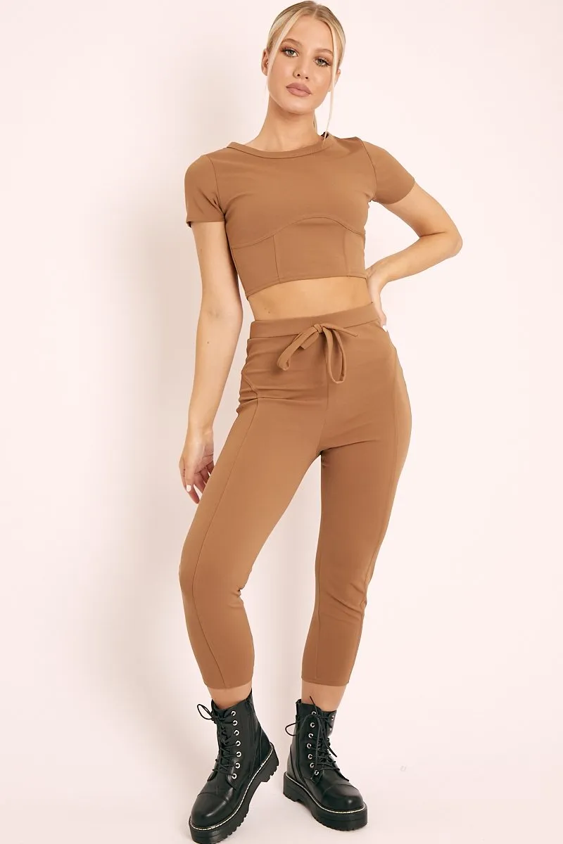 Camel Crop Top and Cropped Leggings Loungewear Co-ord - Zarah