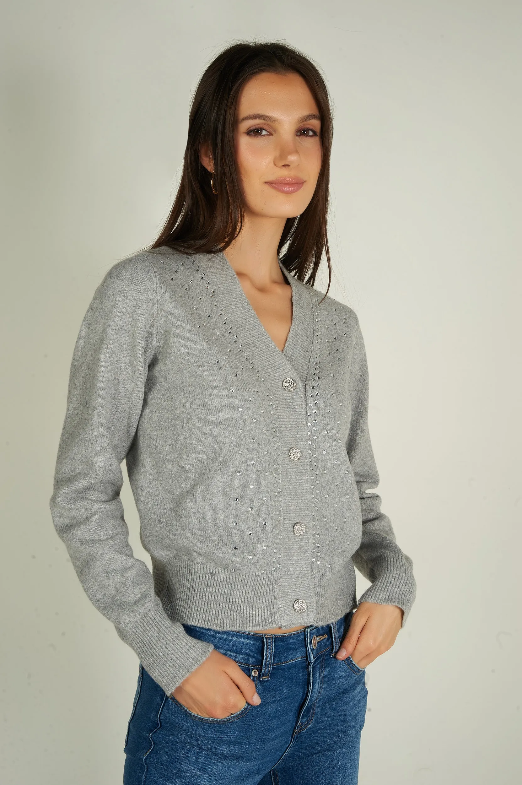 Cardigan en tricot avec pierres - CLOVER - (E-A6)