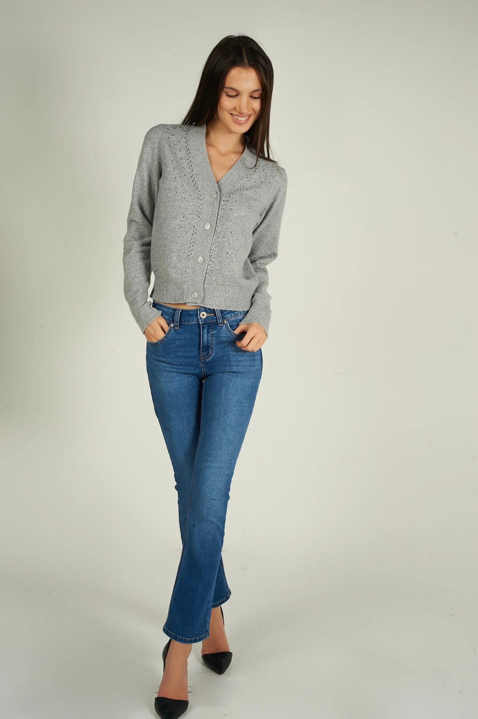 Cardigan en tricot avec pierres - CLOVER - (E-A6)