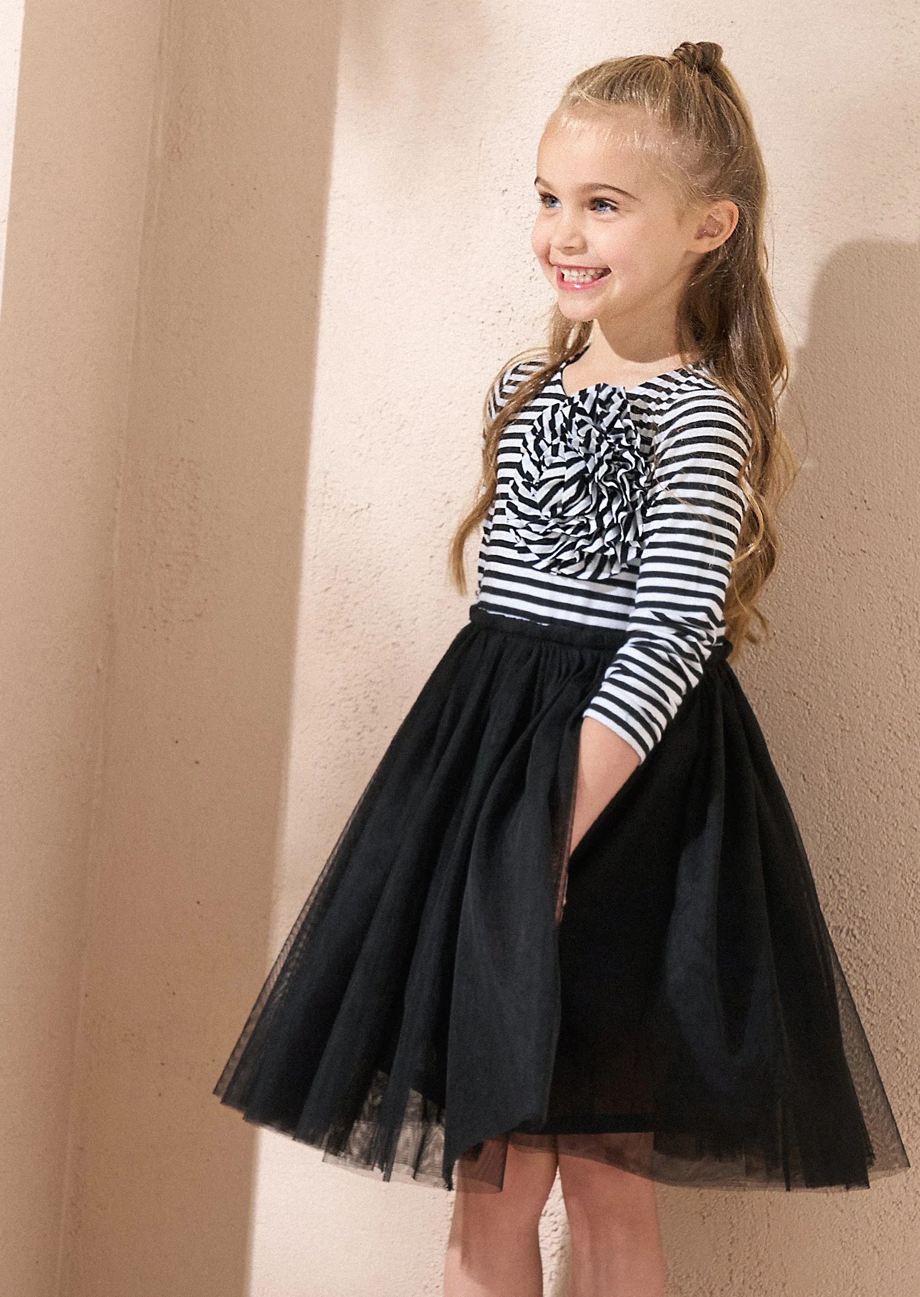 Carrie Black Stripe Corsage Dress