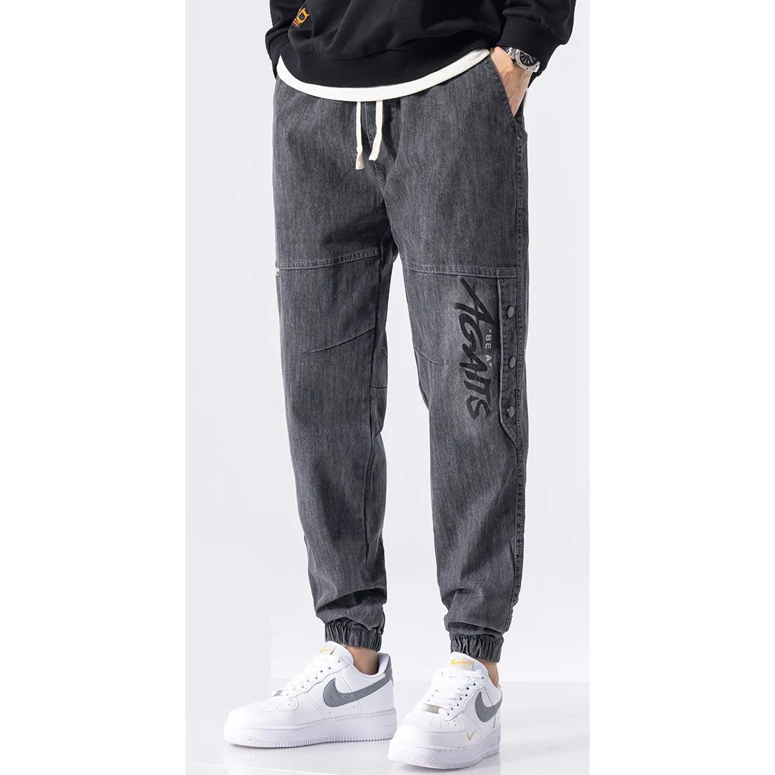 Casual Drawstring Waist Tapered Jeans