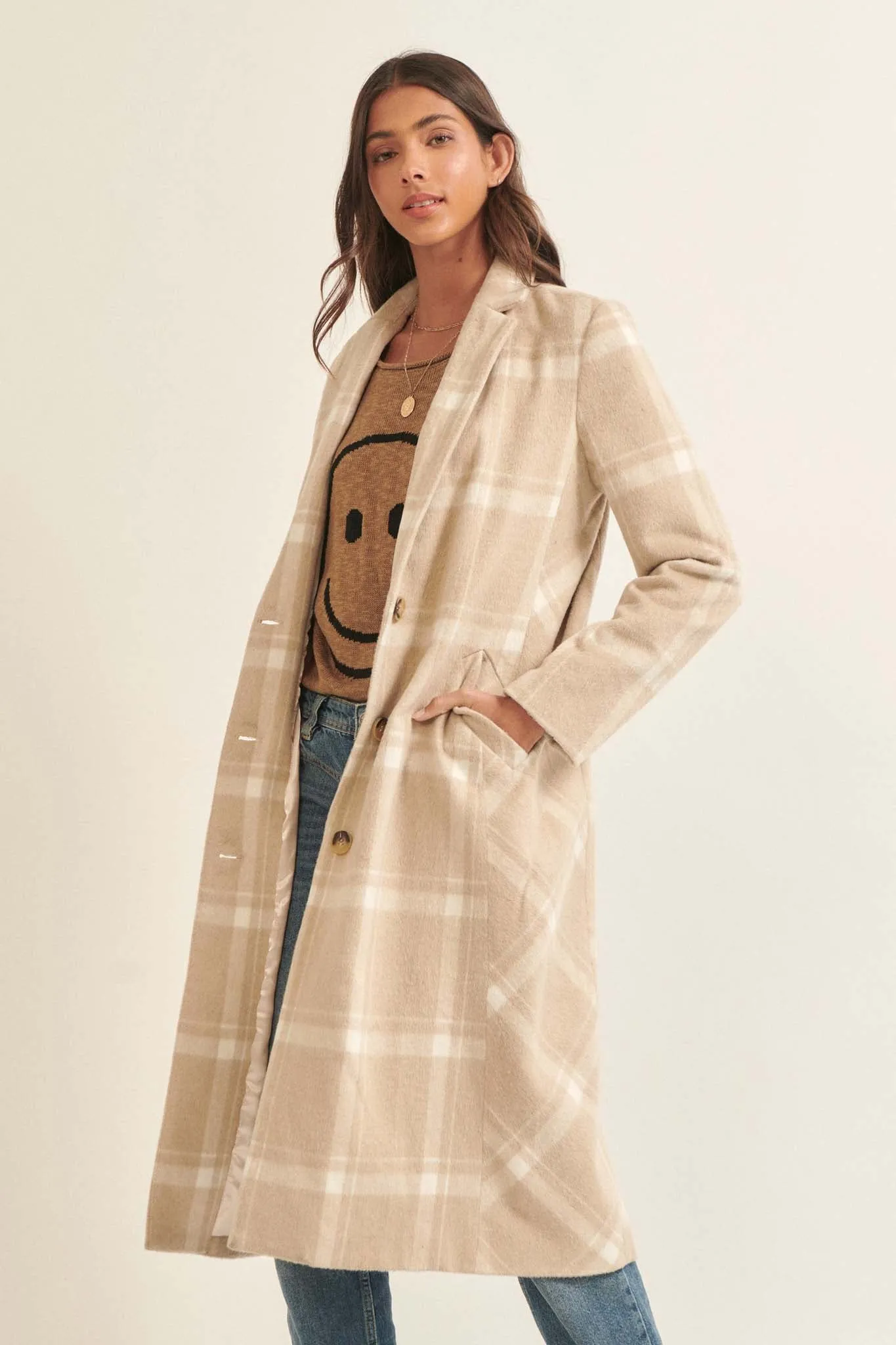 Check Point Button-Front Plaid Overcoat