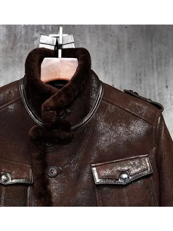 Classic Shearling Leather Aviator Jacket