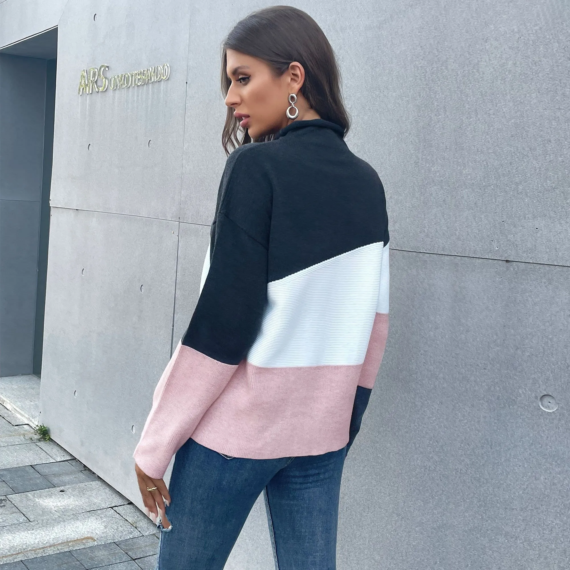 Color Block Mixed Texture Sweater