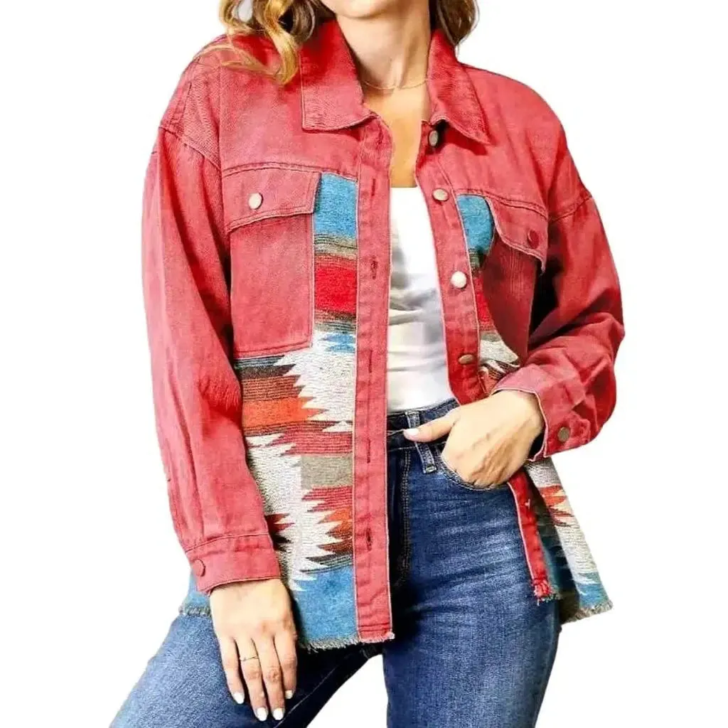 Color patchwork denim jacket for ladies