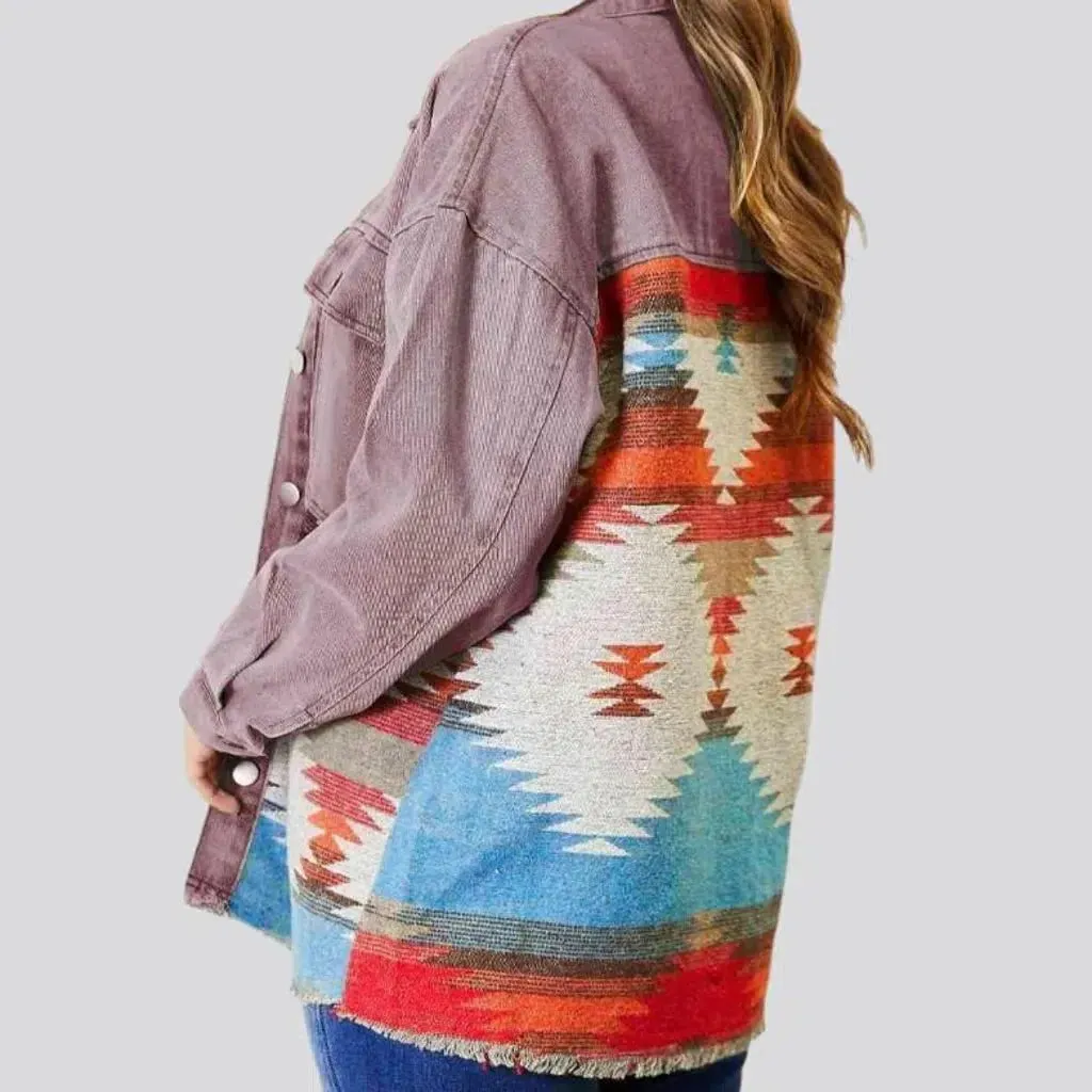 Color patchwork denim jacket for ladies