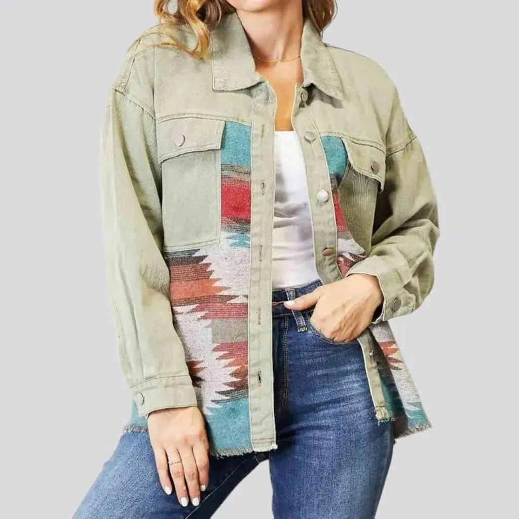 Color patchwork denim jacket for ladies