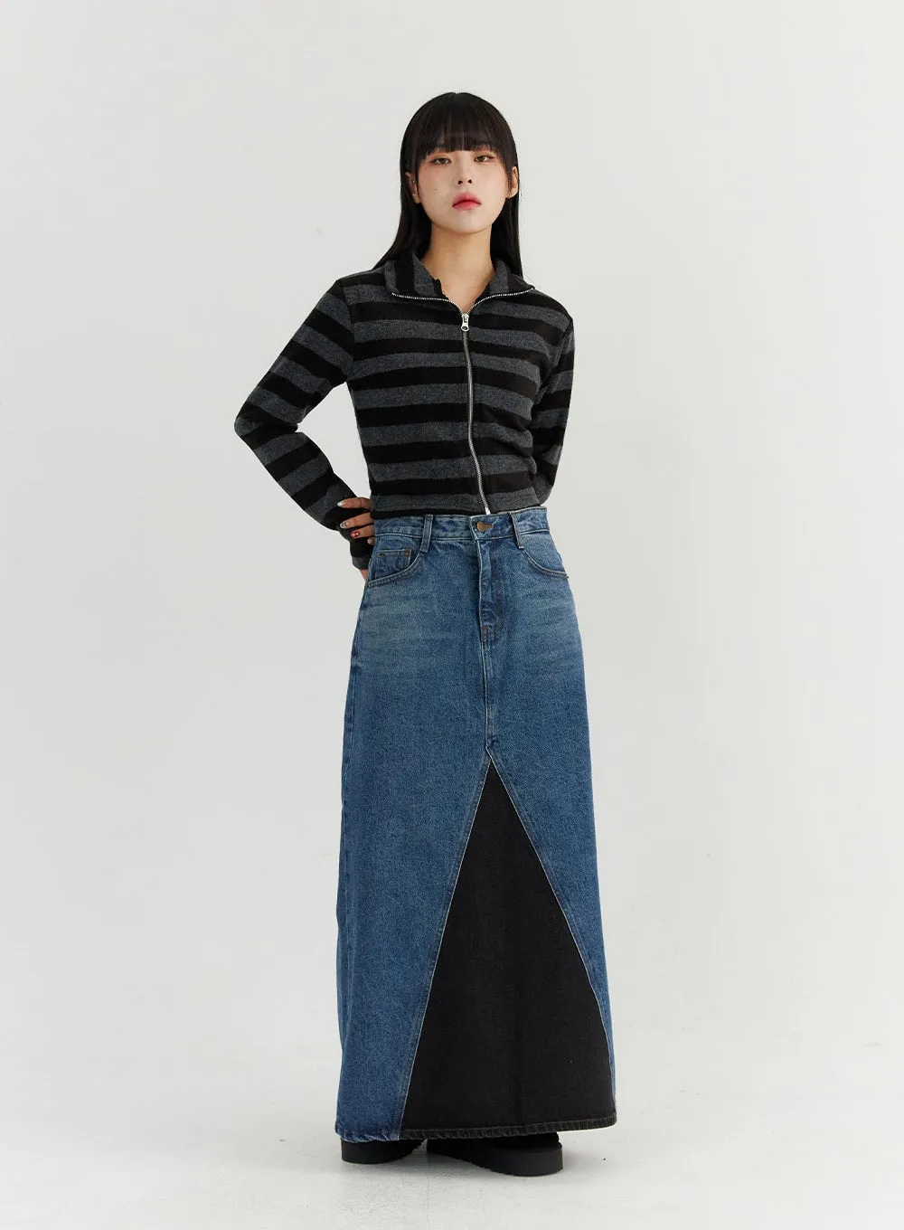 Colorblock Denim Maxi Skirt CO319