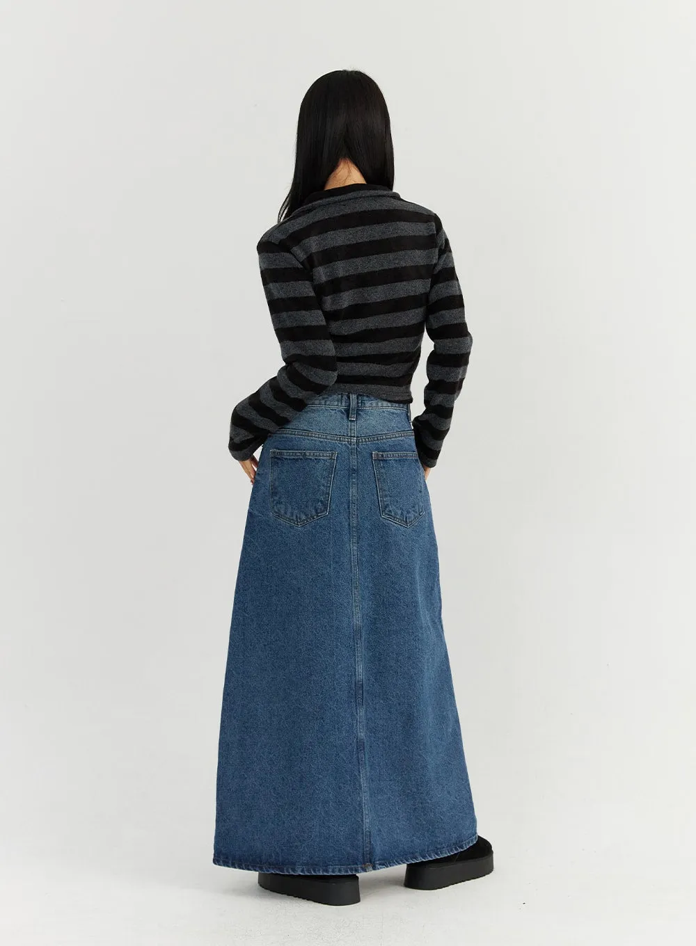 Colorblock Denim Maxi Skirt CO319