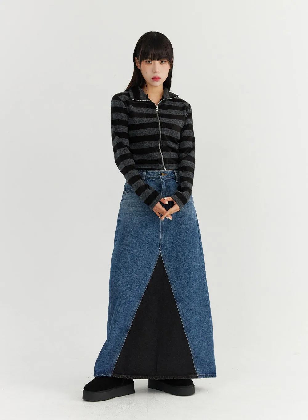 Colorblock Denim Maxi Skirt CO319